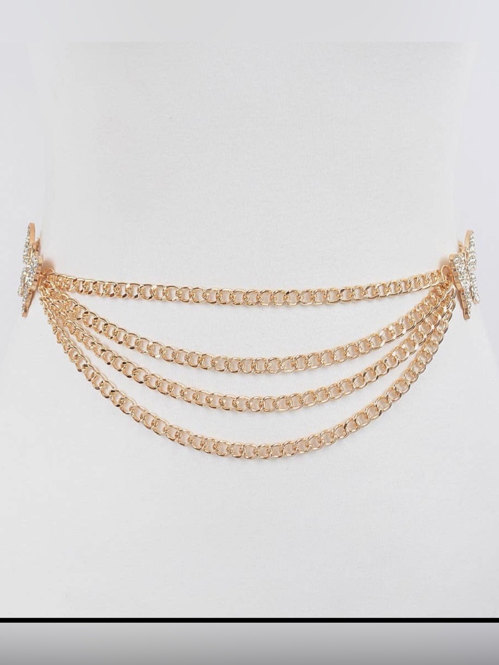 Gold Crystal Butterfly Buckle Layered Chain Belt
